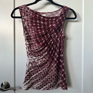Anthropologie Rippled Pleated Tank Sleeveless Draped Knit Top Burgundy White